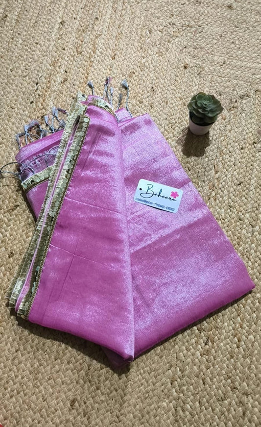 Chandni | Pink Tissue Saree with Silver Zari Lace