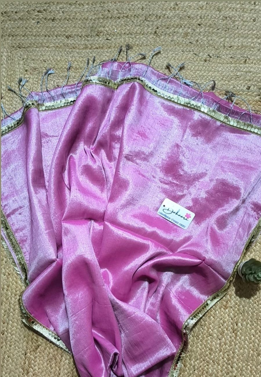 Lace Symphony | Pink Tissue Saree with Silver Zari Lace