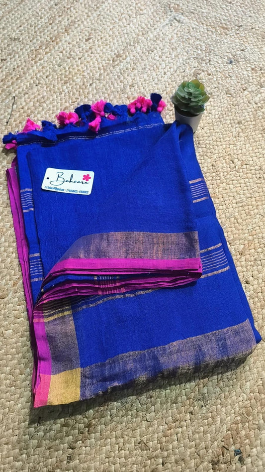 Woodland Whispers | Cobalt Blue Jayshree Linen Saree