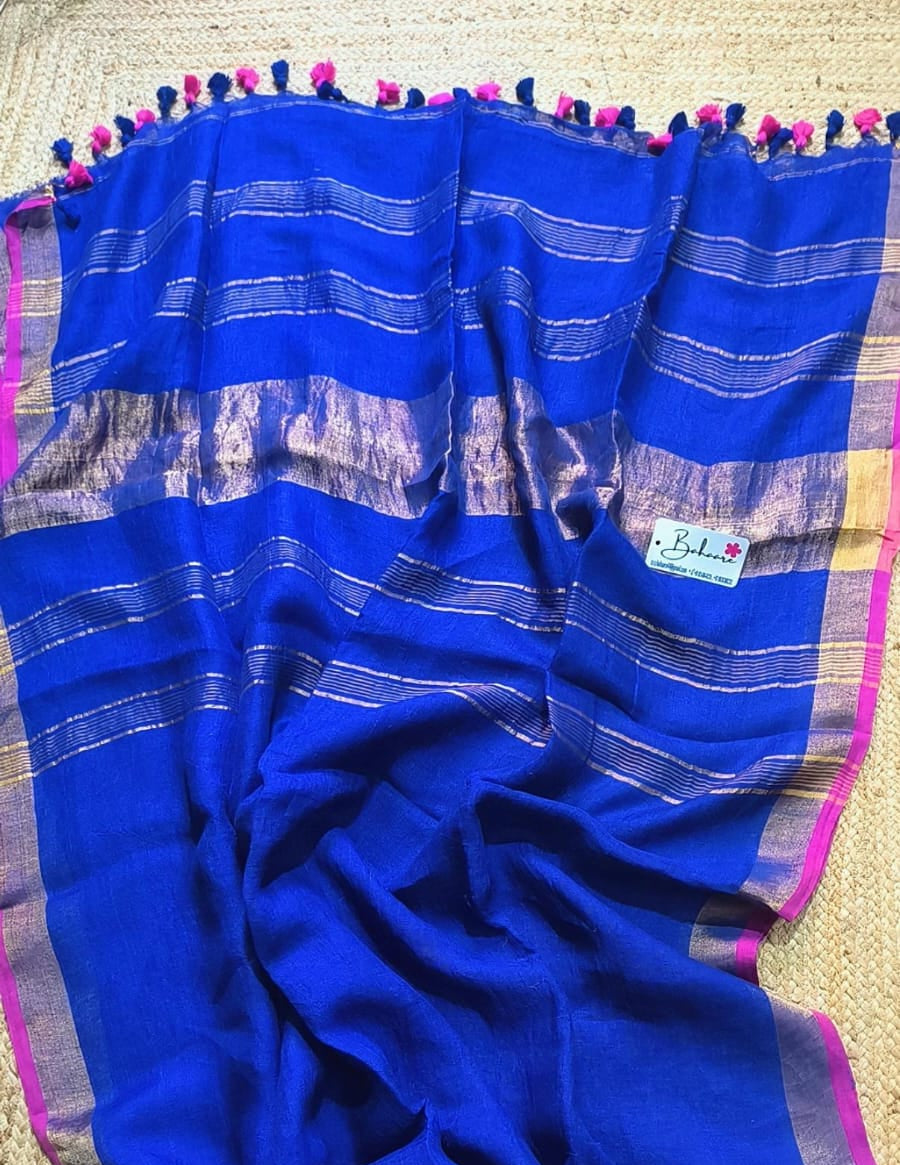 Woodland Whispers | Cobalt Blue Jayshree Linen Saree