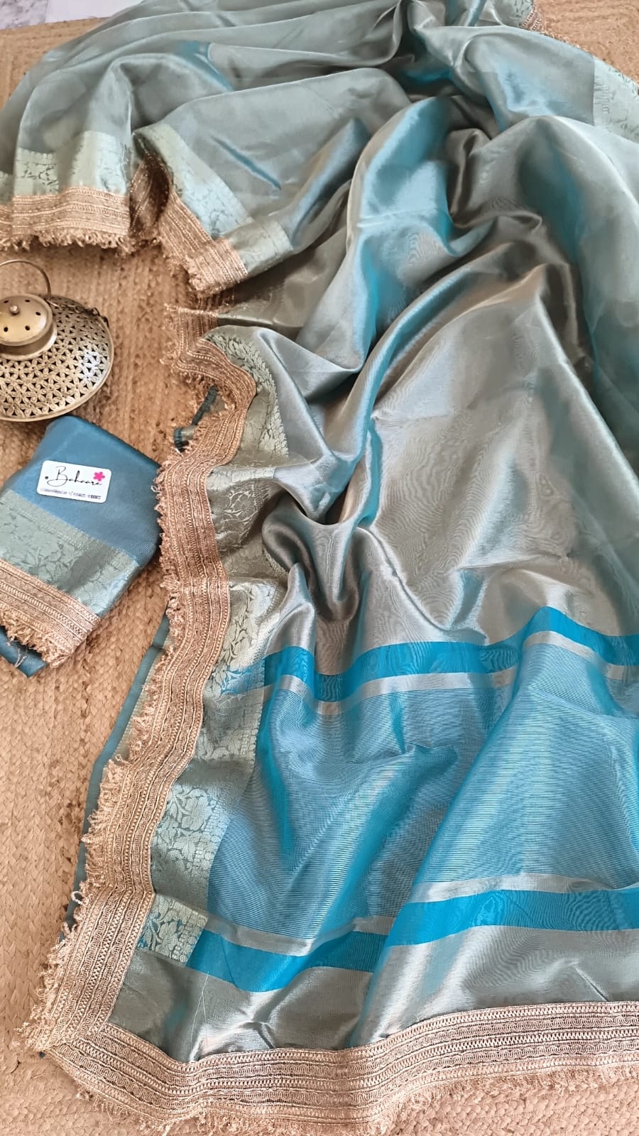 Utsav | Teal Blue Tissue Organza Silk Saree with Zari Lace