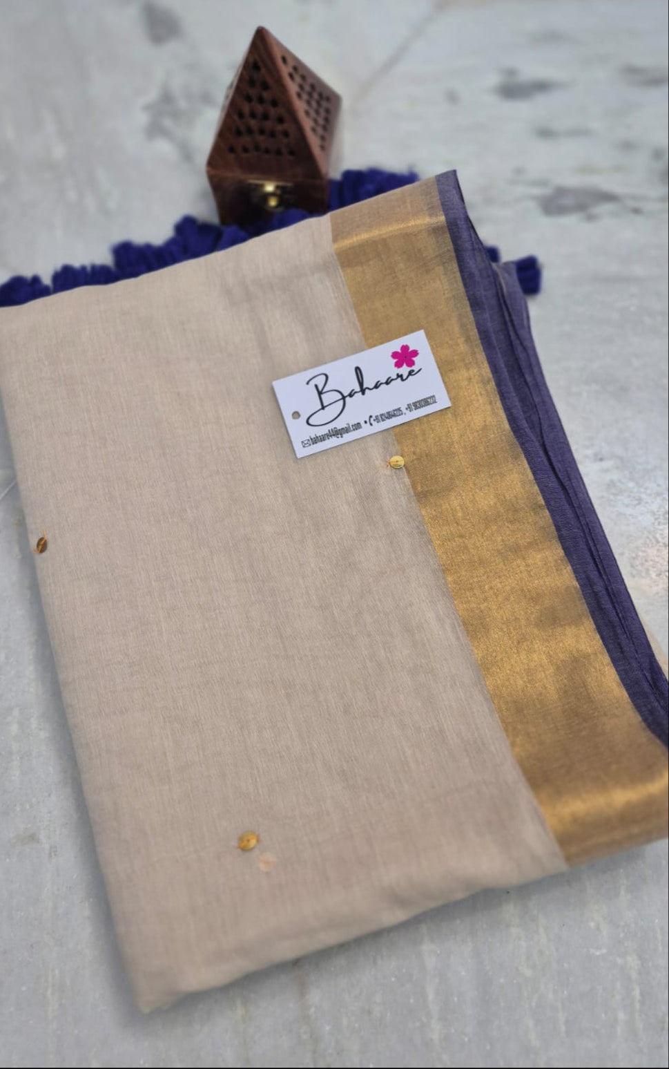 Shimmering Starlight | Beige Mul Mul Cotton Saree