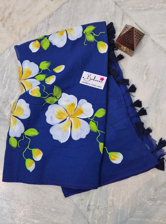 Exotic Cosmos | Moroccan Blue Mul Mul Cotton Saree