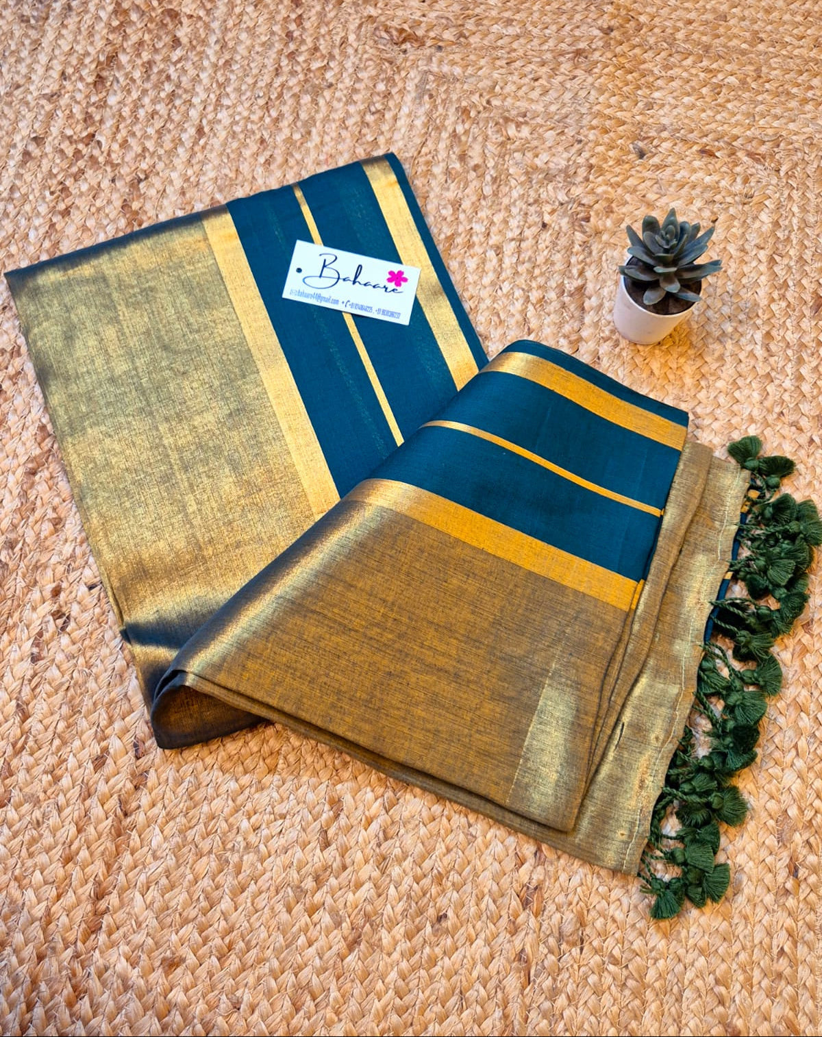 Megha | Pine Green Tissue Saree