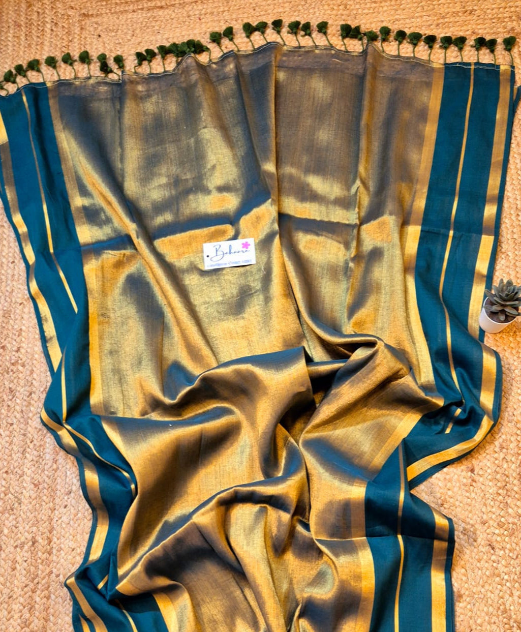 Megha | Pine Green Tissue Saree