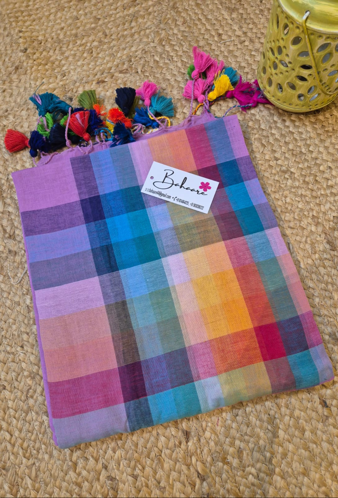 Noor | Lavender Check Mul Mul Cotton Saree