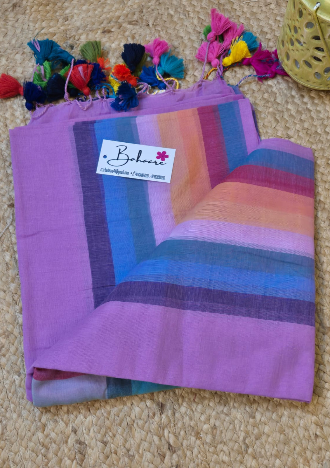 Noor | Lavender Check Mul Mul Cotton Saree