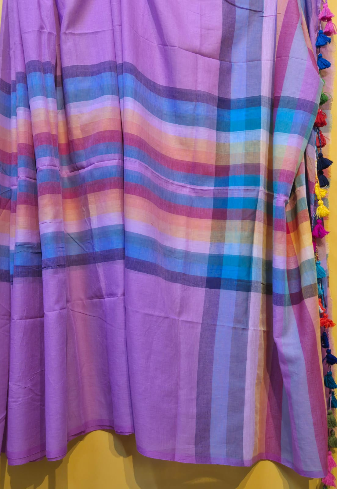 Noor | Lavender Check Mul Mul Cotton Saree
