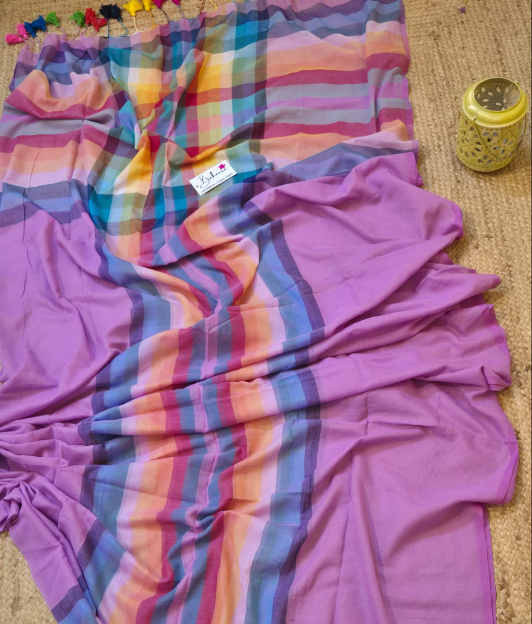 Noor | Lavender Check Mul Mul Cotton Saree