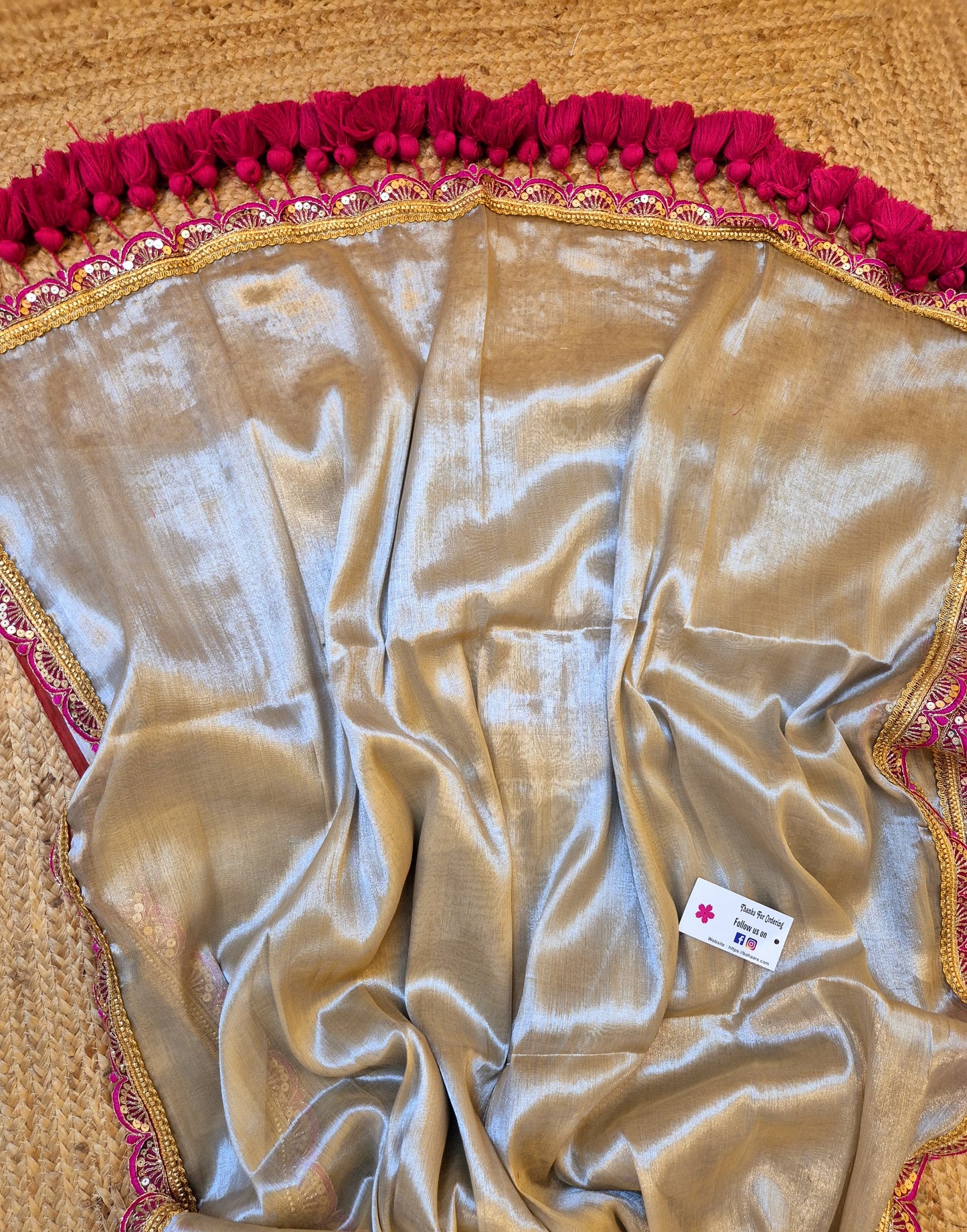Megha | Breezy Beige Grace Tissue Saree with Tissue Lace