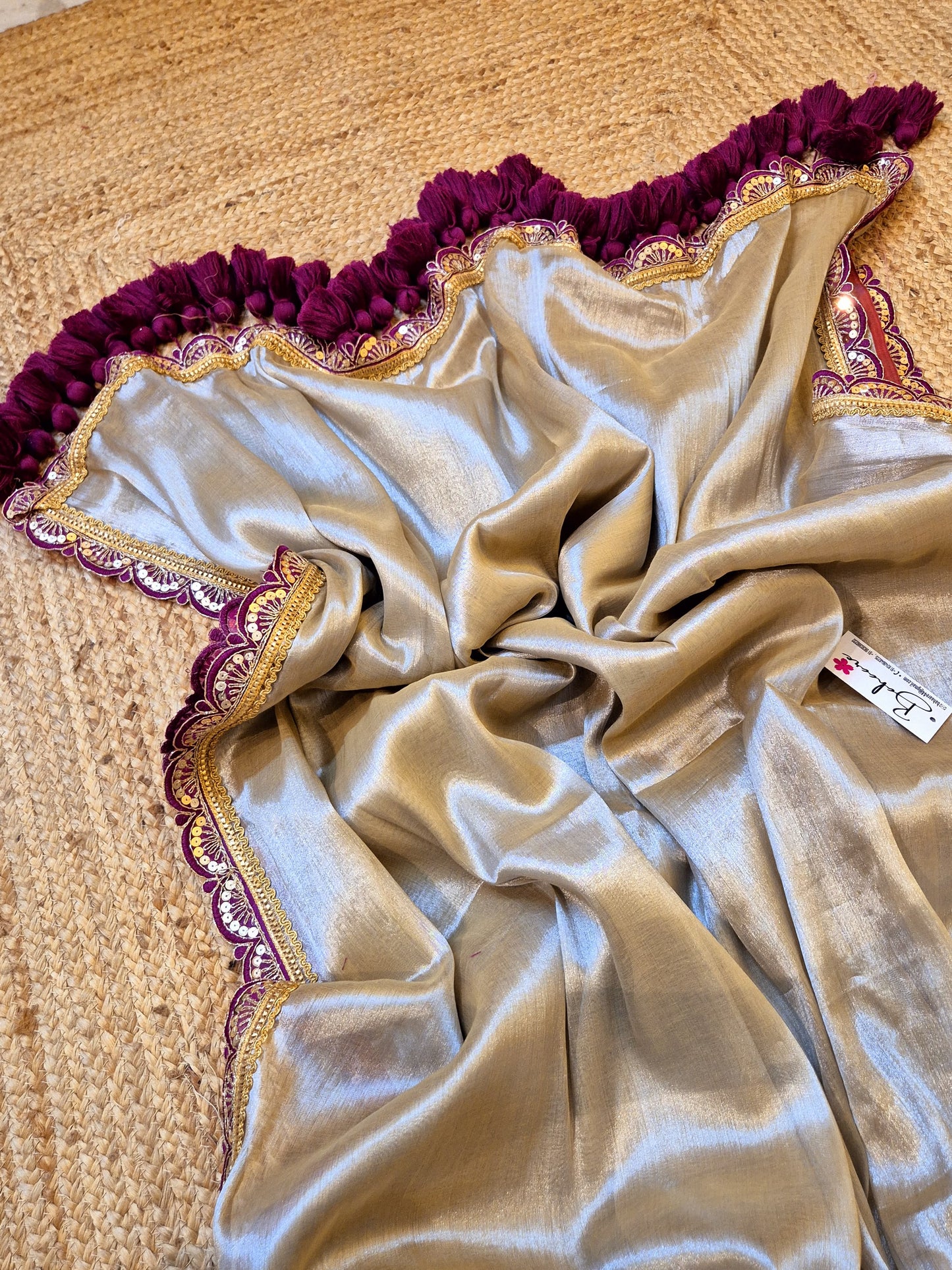 Megha | Honey Beige Grace Tissue Saree with Tissue Lace