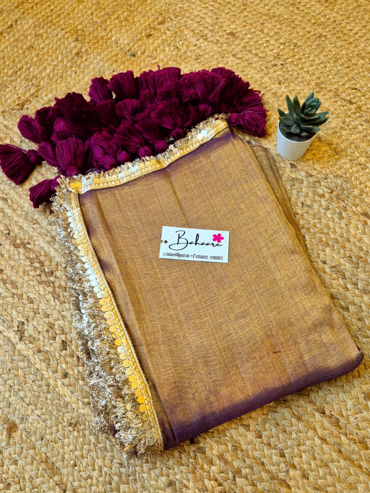 Megha | Antique Gold Dual Tone Grace Tissue Saree with Lace