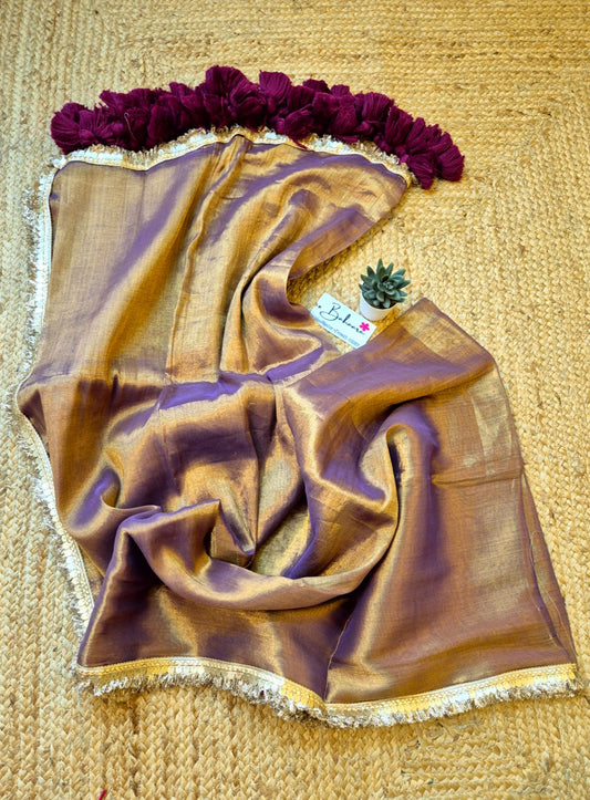 Megha | Antique Gold Dual Tone Grace Tissue Saree with Lace