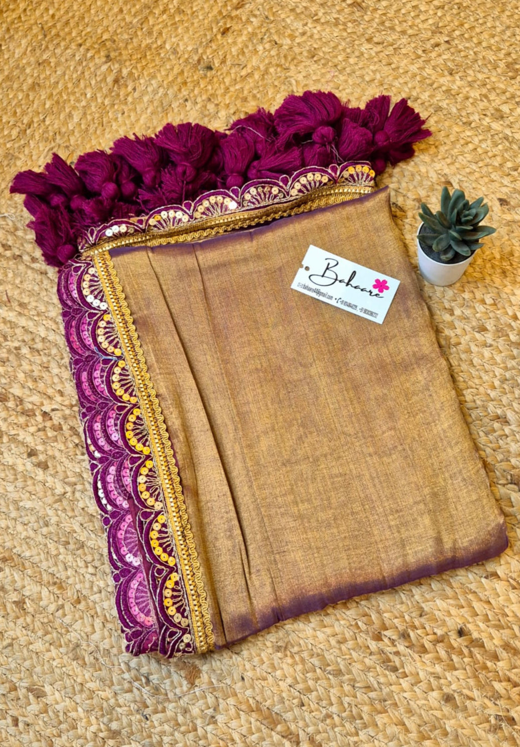 Megha | Metallic Gold Dual Tone Grace Tissue Saree with Tissue Lace