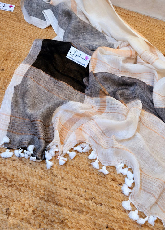 Woodland Whispers | Off White Jayshree Linen Saree with Copper Zari