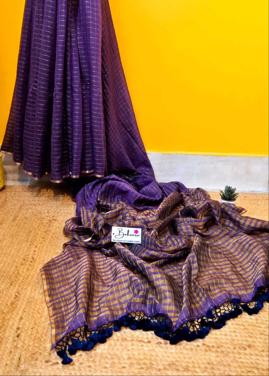 Afreen | Studio Purple Tissue Saree with Golden Zari Stripe
