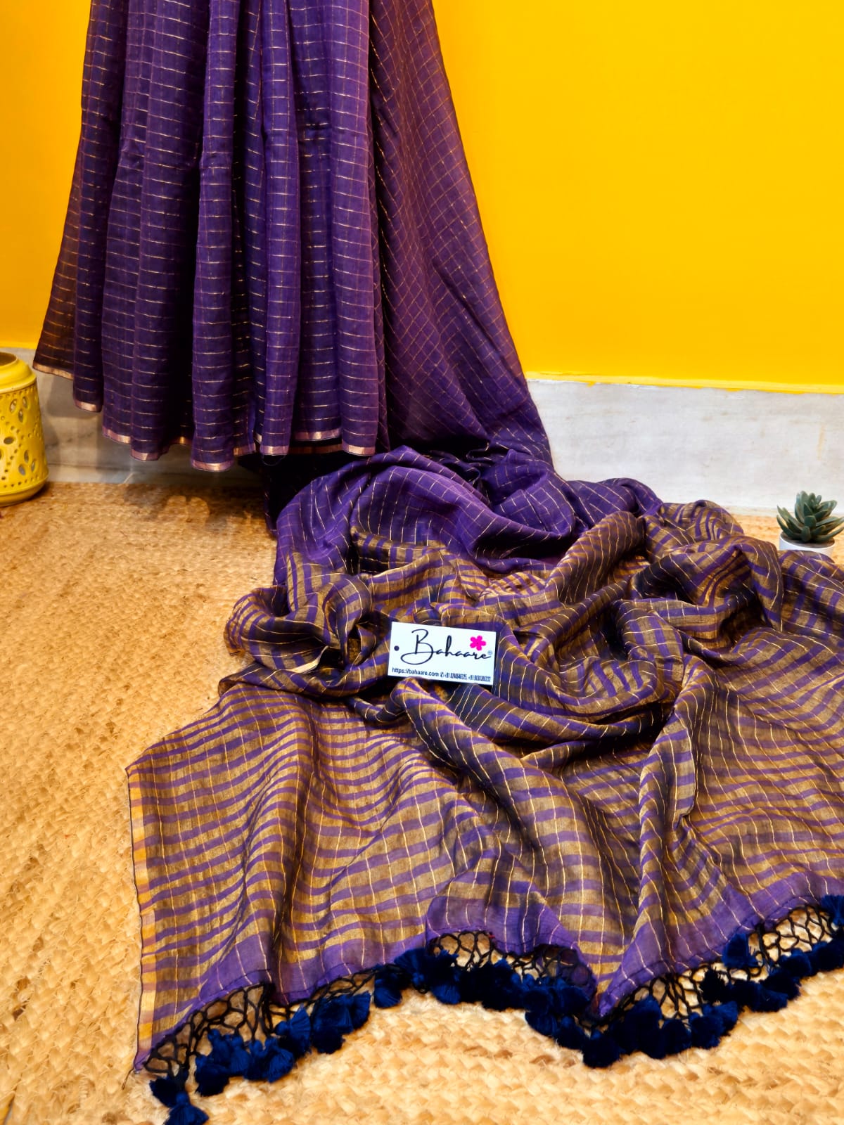 Afreen | Studio Purple Tissue Saree with Golden Zari Stripe