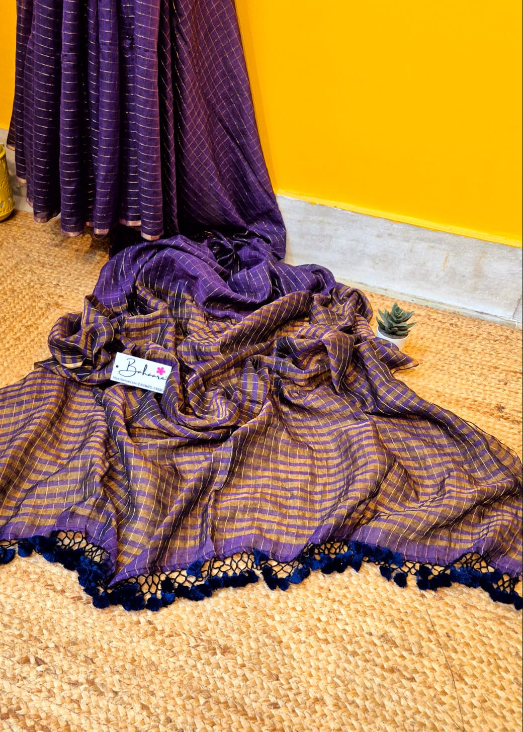Afreen | Studio Purple Tissue Saree with Golden Zari Stripe