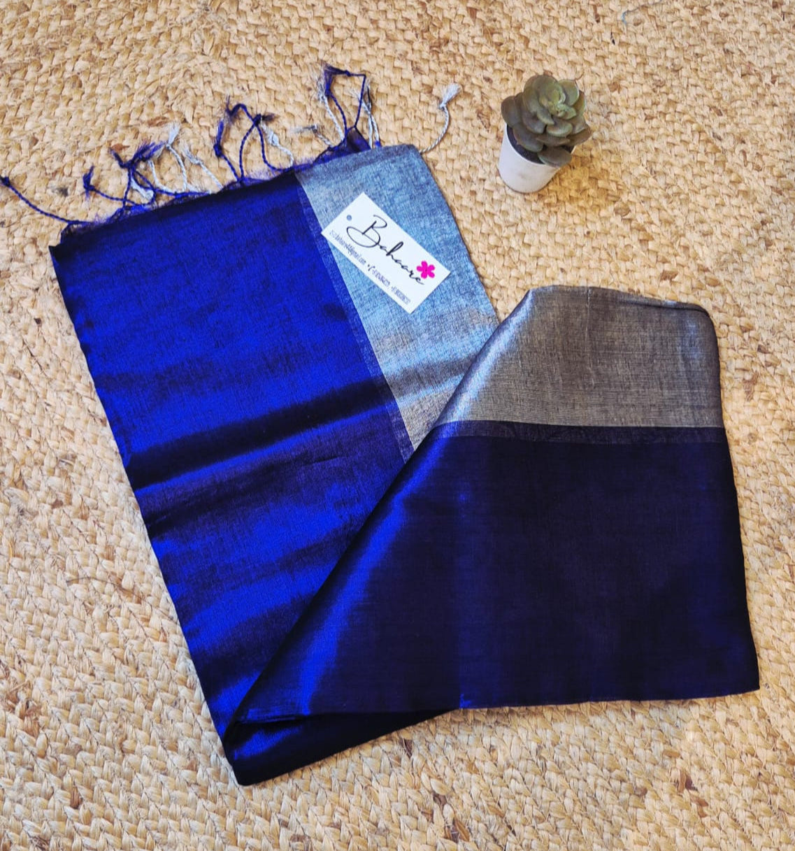 Jashn | Dark Blue and Silver Tissue Saree
