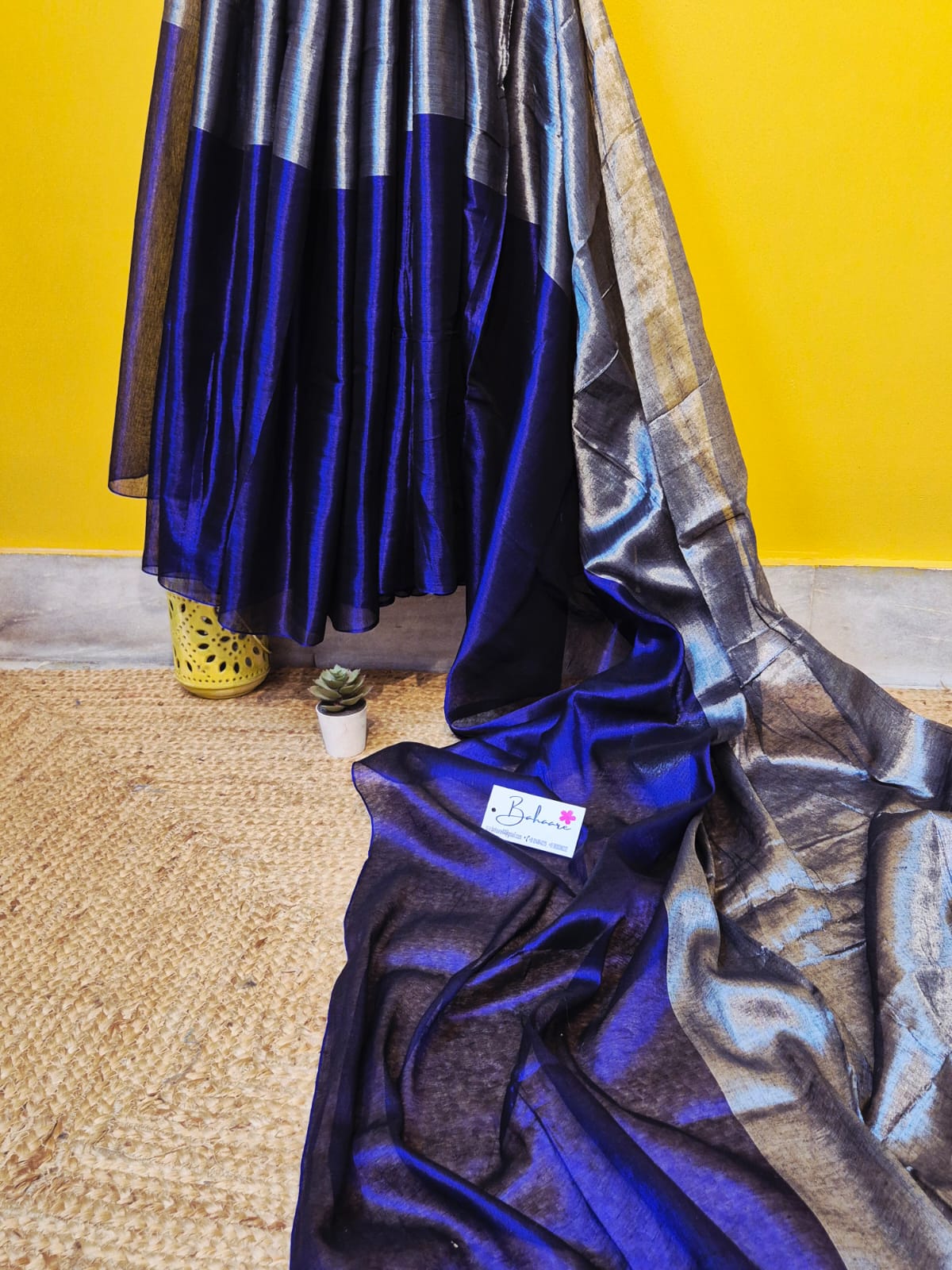 Jashn | Dark Blue and Silver Tissue Saree