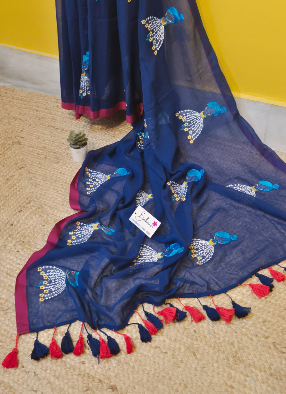 Noor | Blue Mul Mul Cotton Saree with Doll Motif