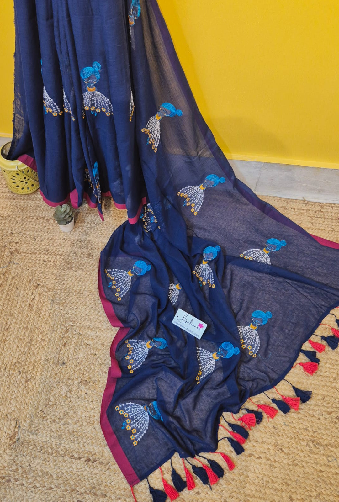 Noor | Blue Mul Mul Cotton Saree with Doll Motif