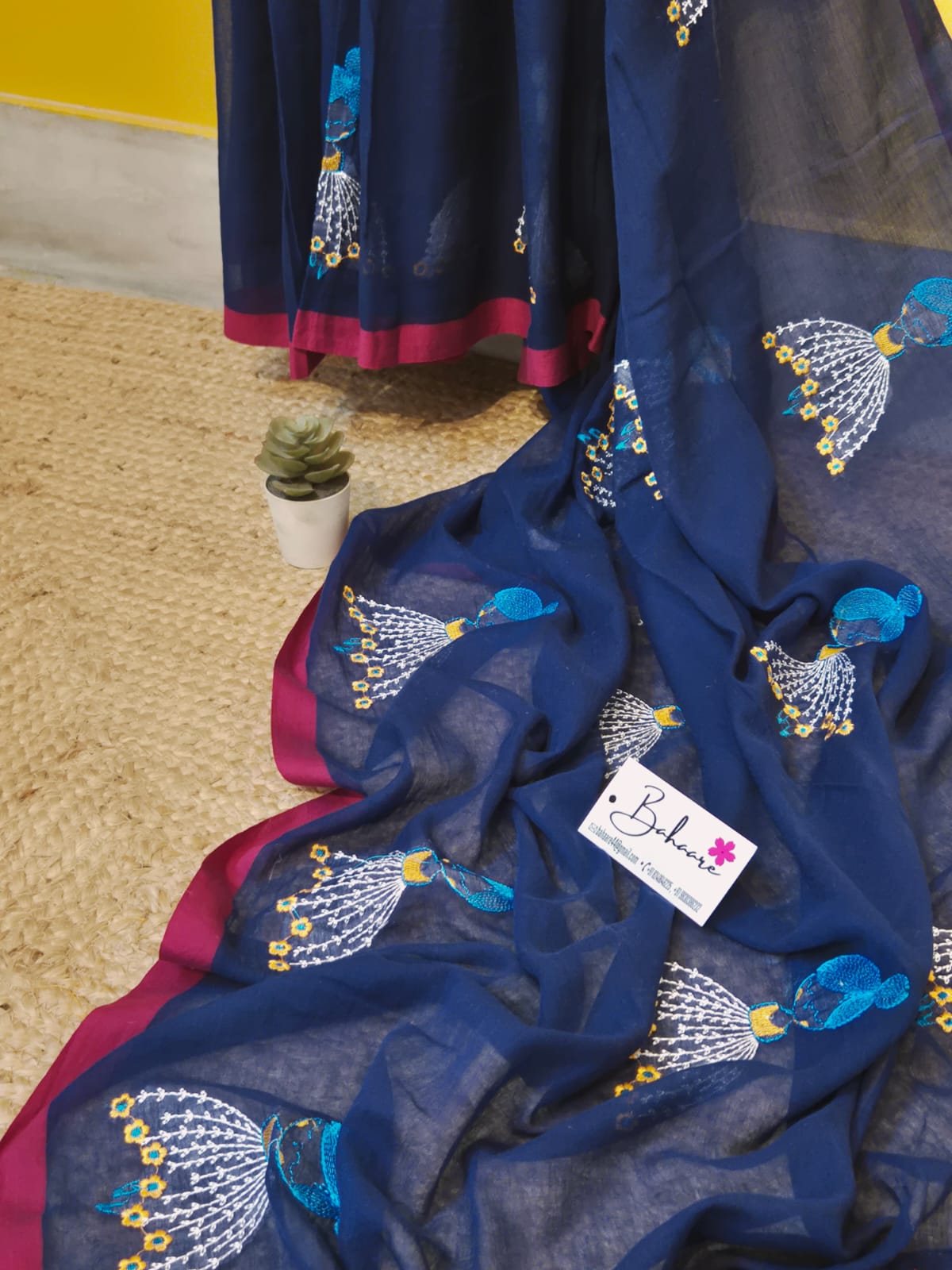 Noor | Blue Mul Mul Cotton Saree with Doll Motif