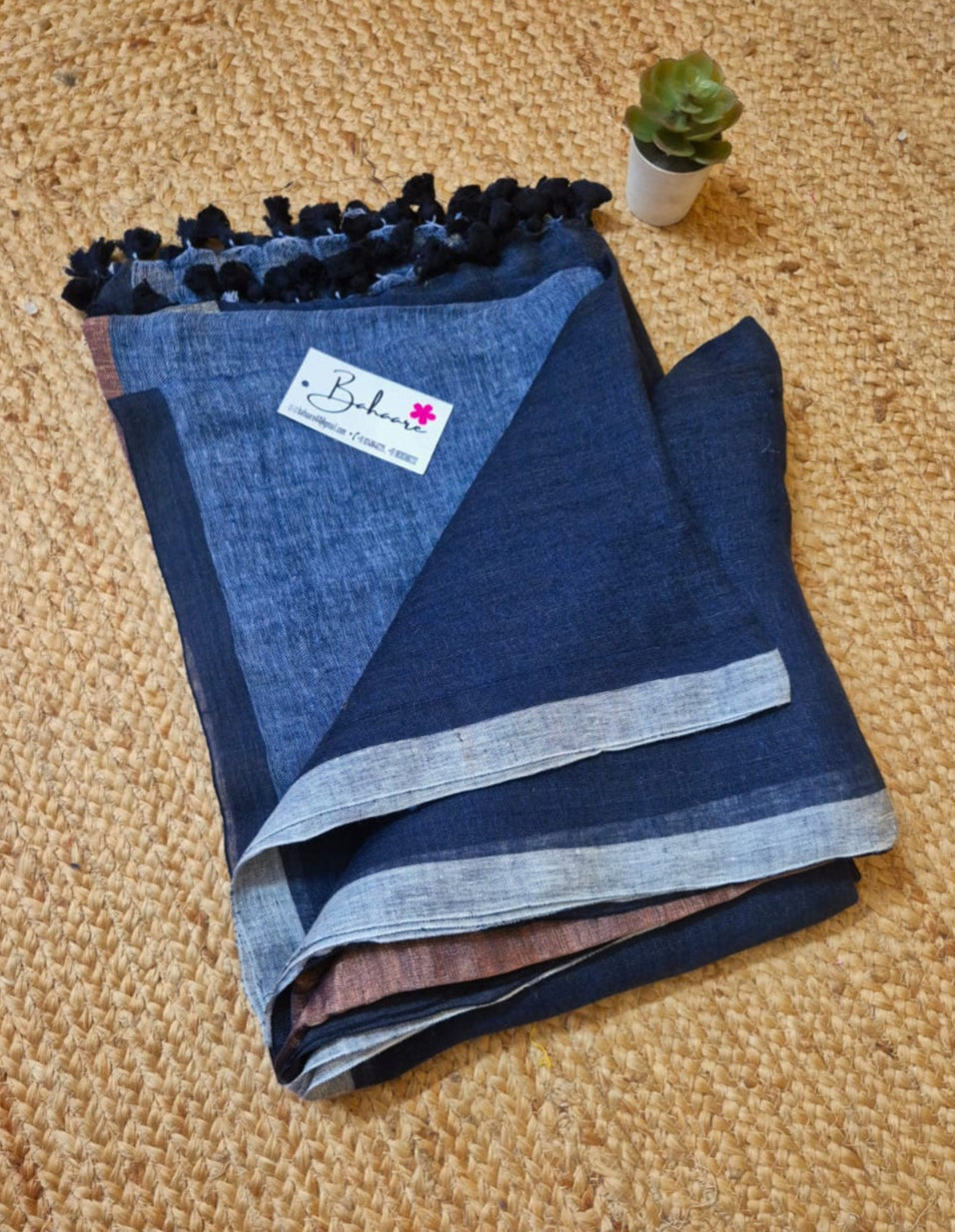 Woodland Whispers | Midnight Blue Jayshree Linen Saree