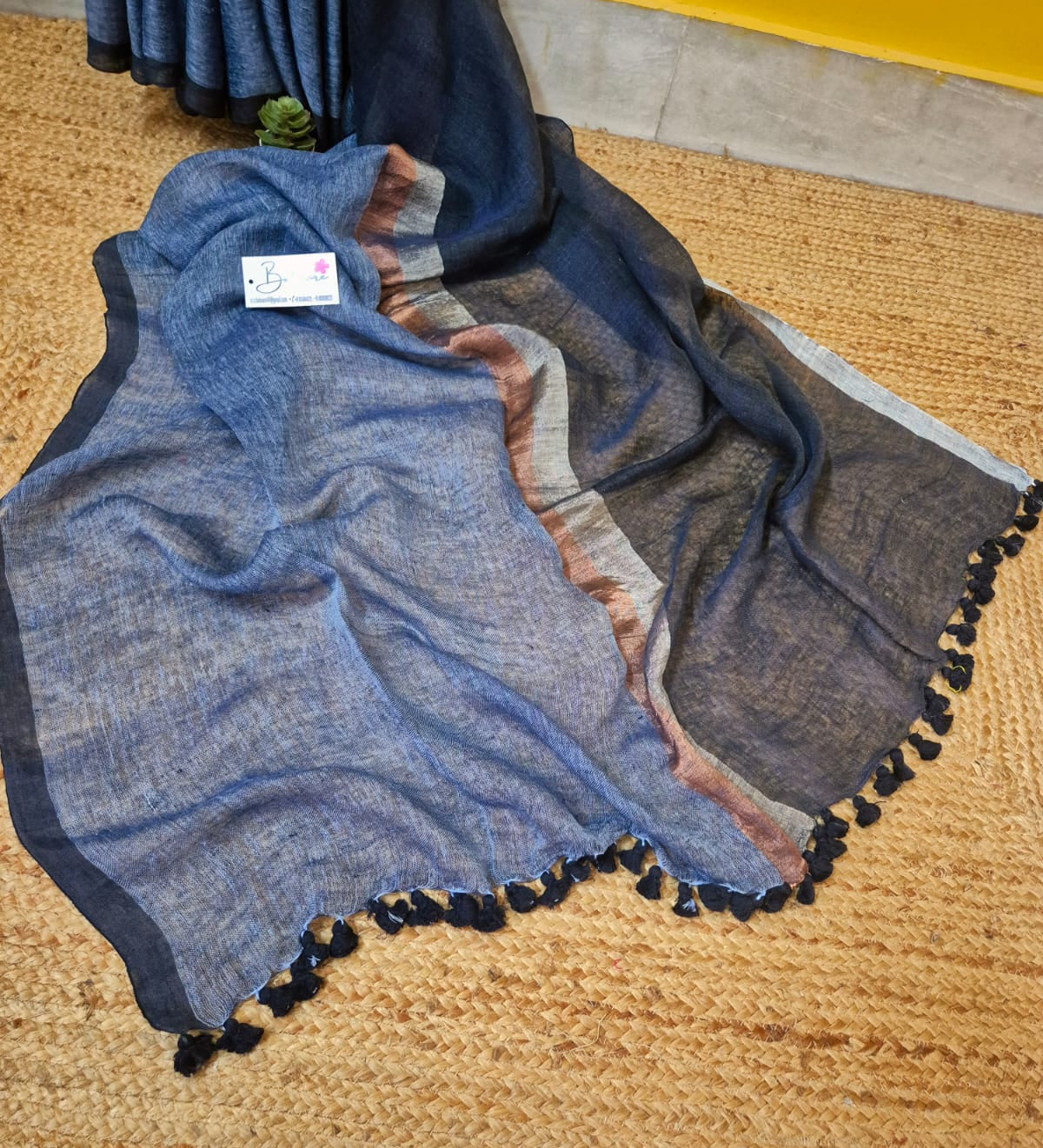 Woodland Whispers | Midnight Blue Jayshree Linen Saree