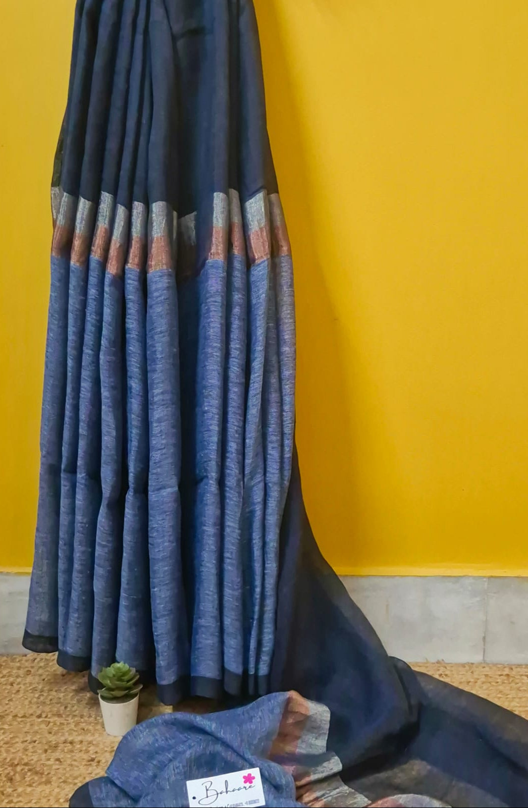 Woodland Whispers | Midnight Blue Jayshree Linen Saree