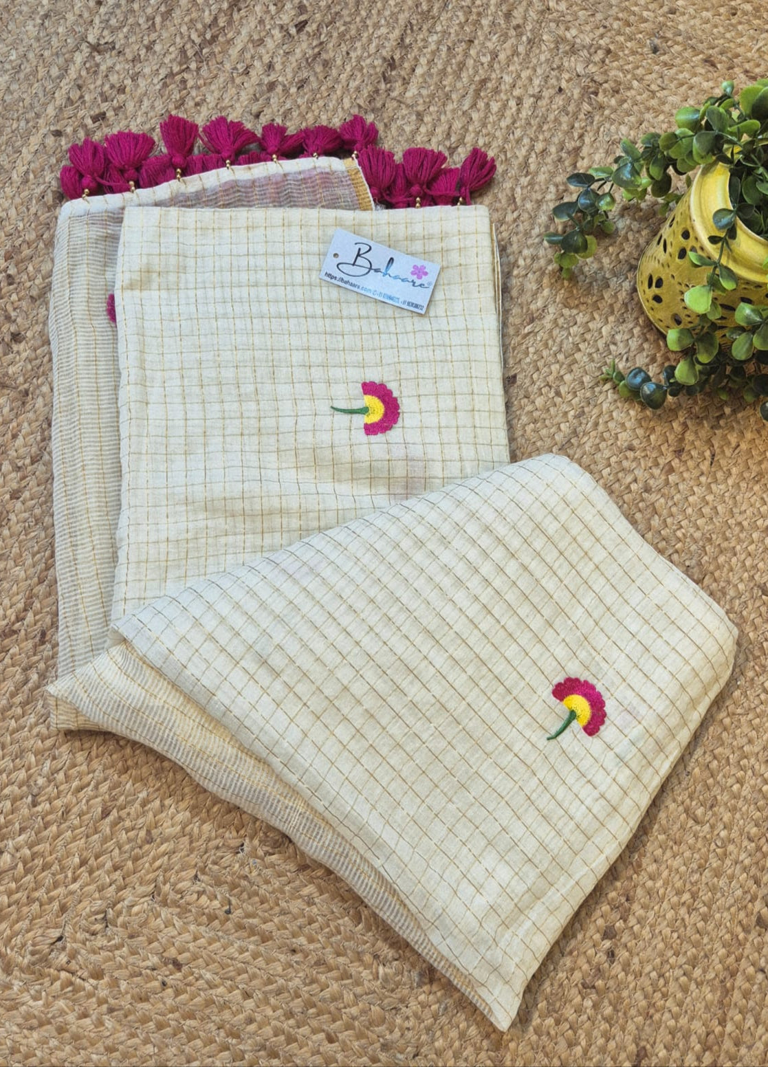 Noor | Off White Gold Mul Mul Cotton Saree with Flower Motif