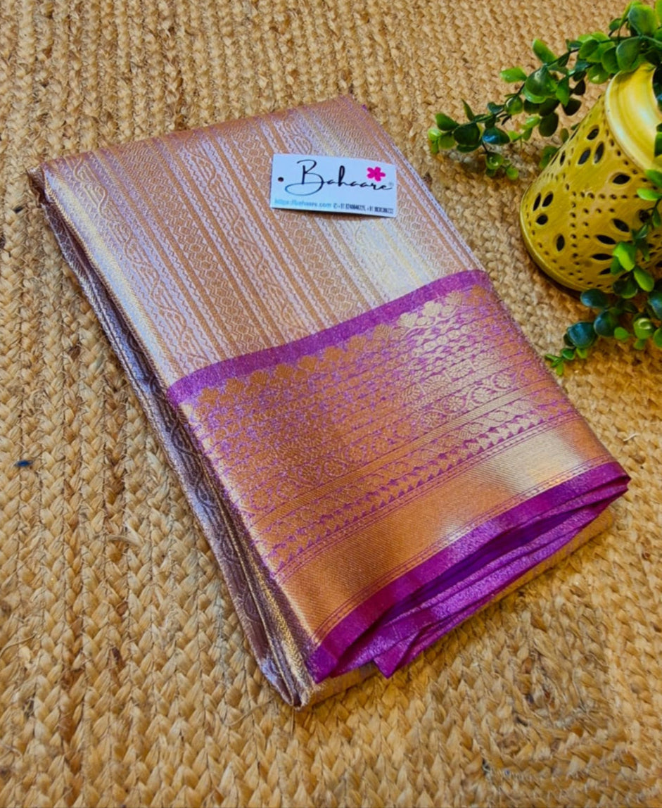 Utsav | Gold with Dark Lavender Kanchi Tissue Silk Saree
