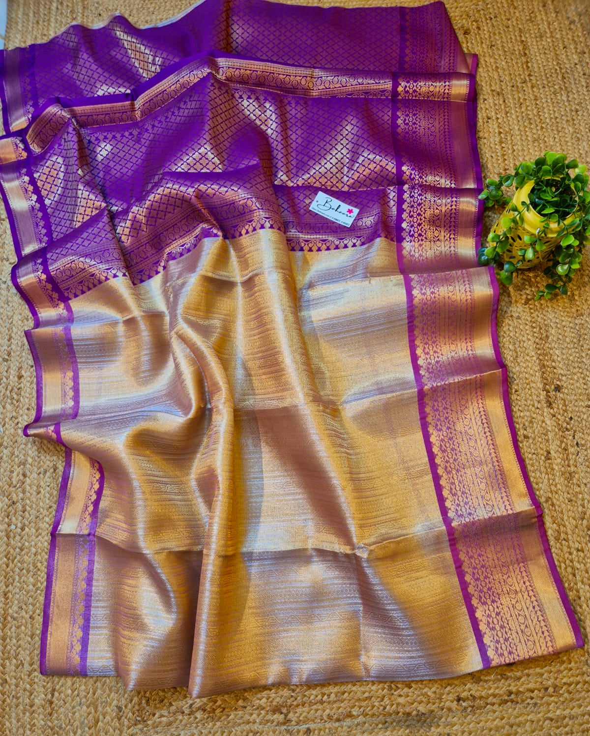 Utsav | Gold with Dark Lavender Kanchi Tissue Silk Saree