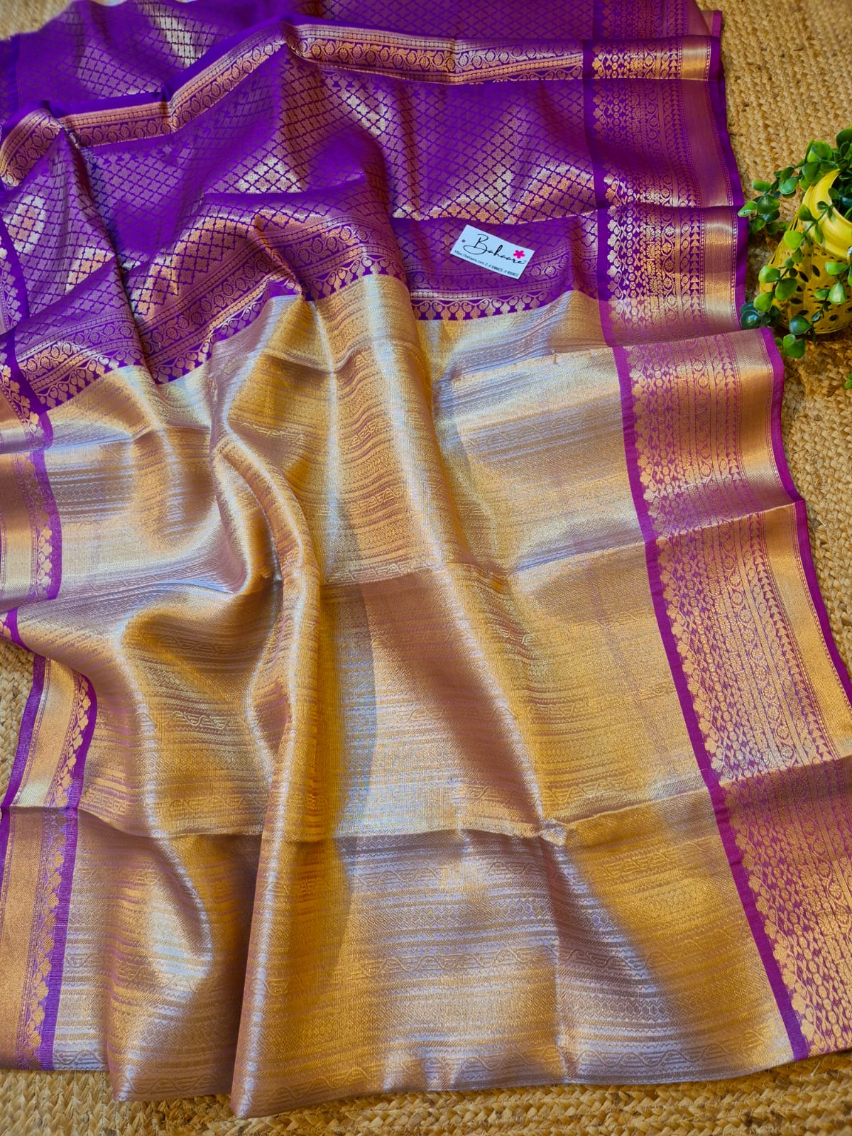 Utsav | Gold with Dark Lavender Kanchi Tissue Silk Saree
