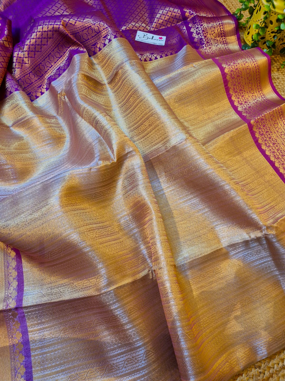 Utsav | Gold with Dark Lavender Kanchi Tissue Silk Saree
