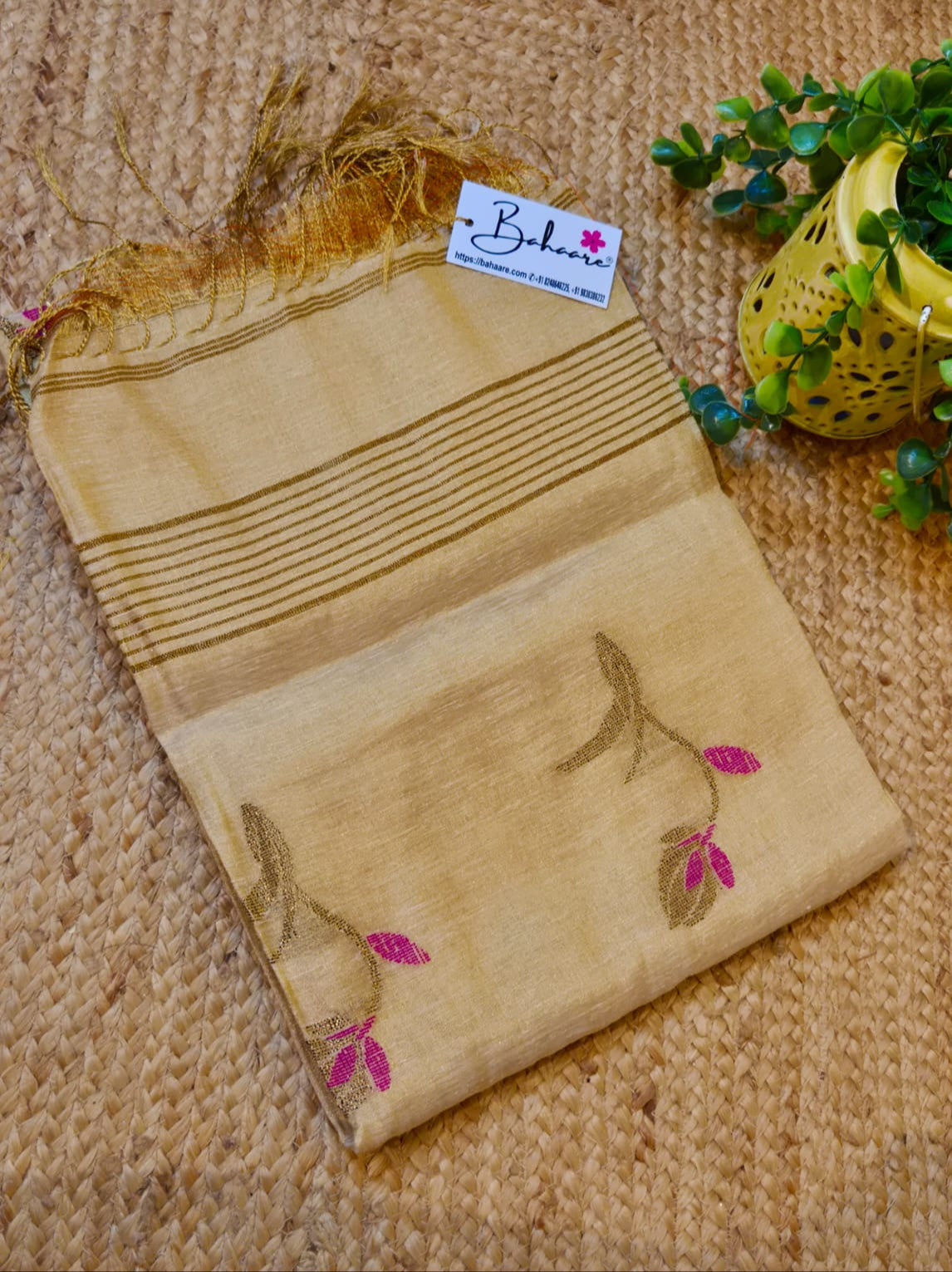 Springtime Serenity | Ivory Ember Tissue Linen Saree