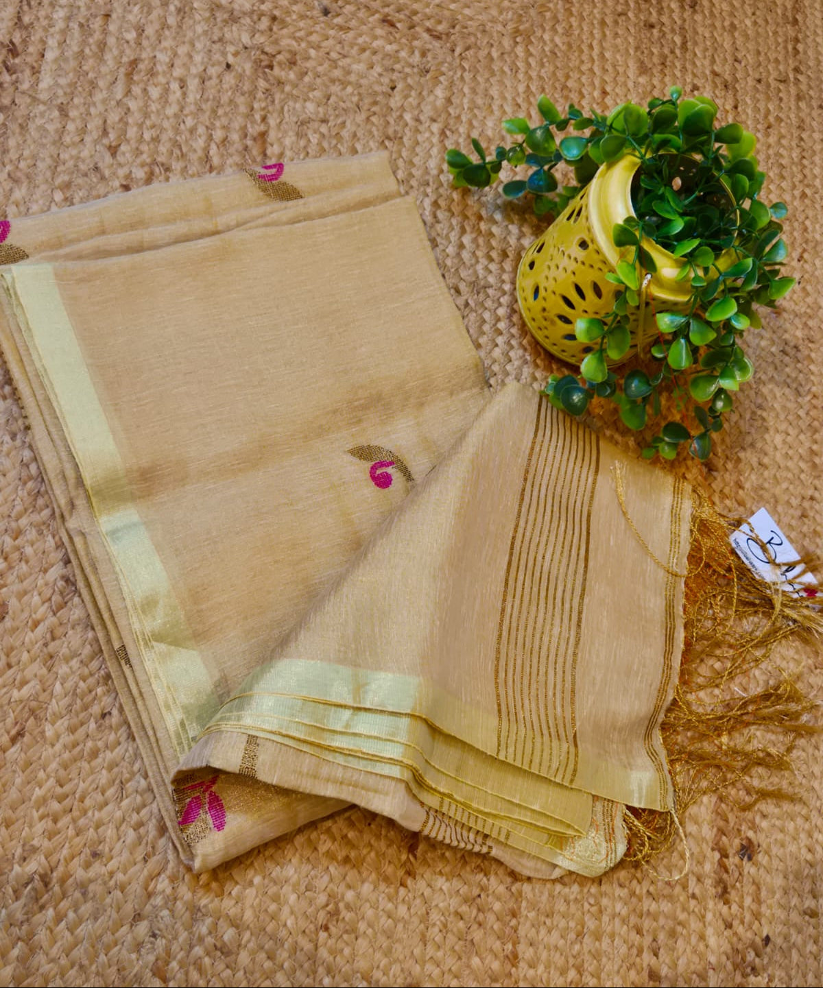 Springtime Serenity | Ivory Ember Tissue Linen Saree