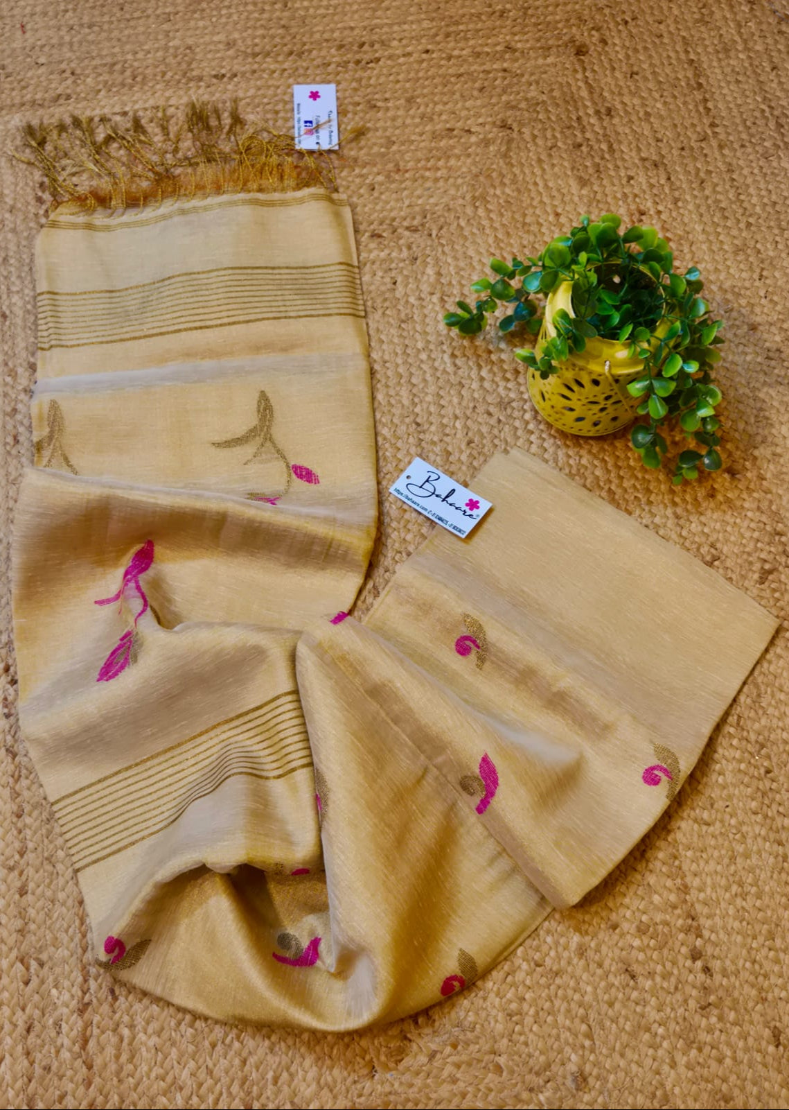 Springtime Serenity | Ivory Ember Tissue Linen Saree