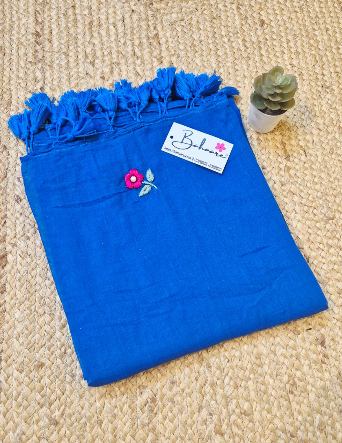 Mohini | Cobalt Blue Mul Mul Cotton Saree with Hand Embroidery