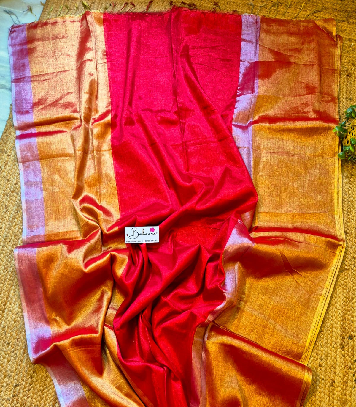 Chandni | Red with Orangish Gold Tissue Saree