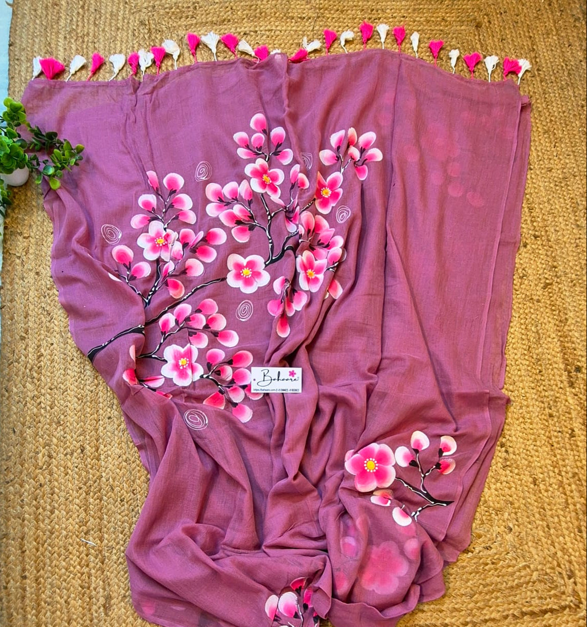 Exotic Cherry Blossom | Onion Pink Mul Mul Cotton Saree