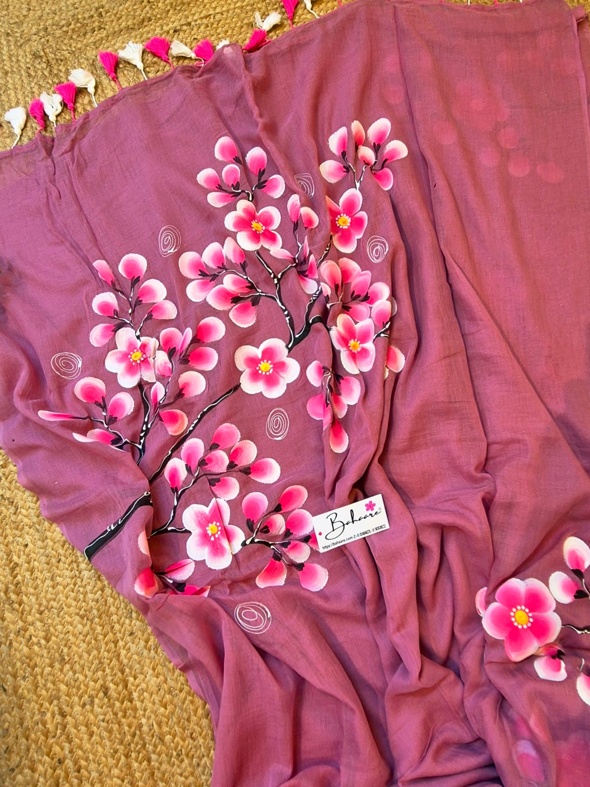 Exotic Cherry Blossom | Onion Pink Mul Mul Cotton Saree