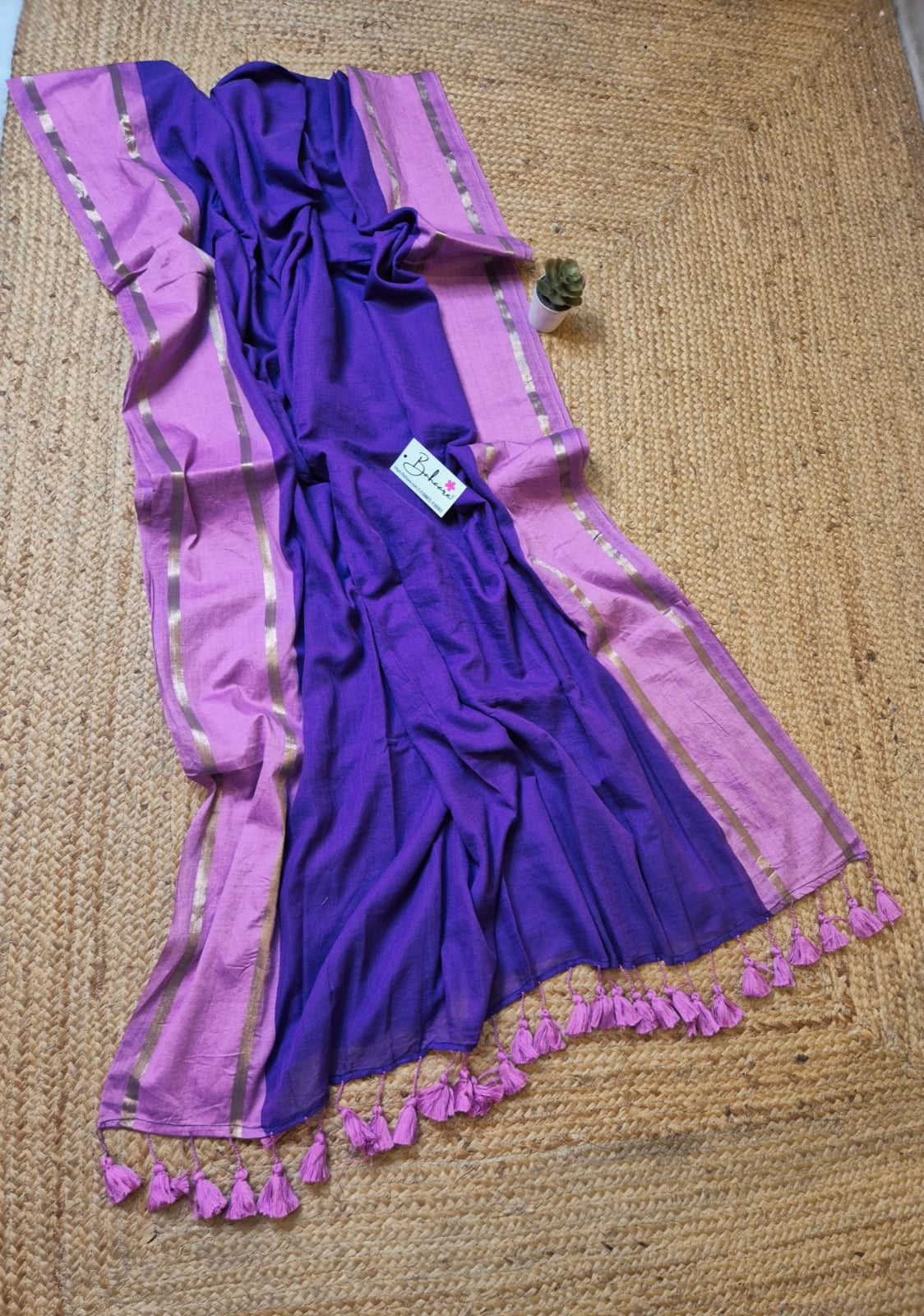 Noor | Bluish Purple Mul Mul Cotton Saree with Lavender Zari Border