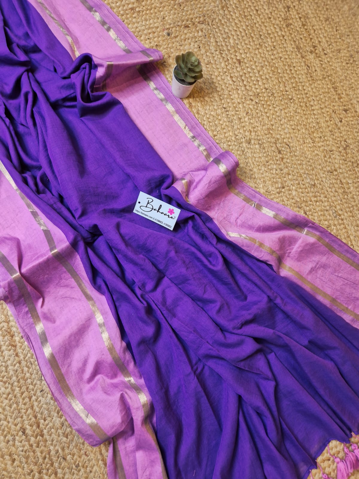 Noor | Bluish Purple Mul Mul Cotton Saree with Lavender Zari Border
