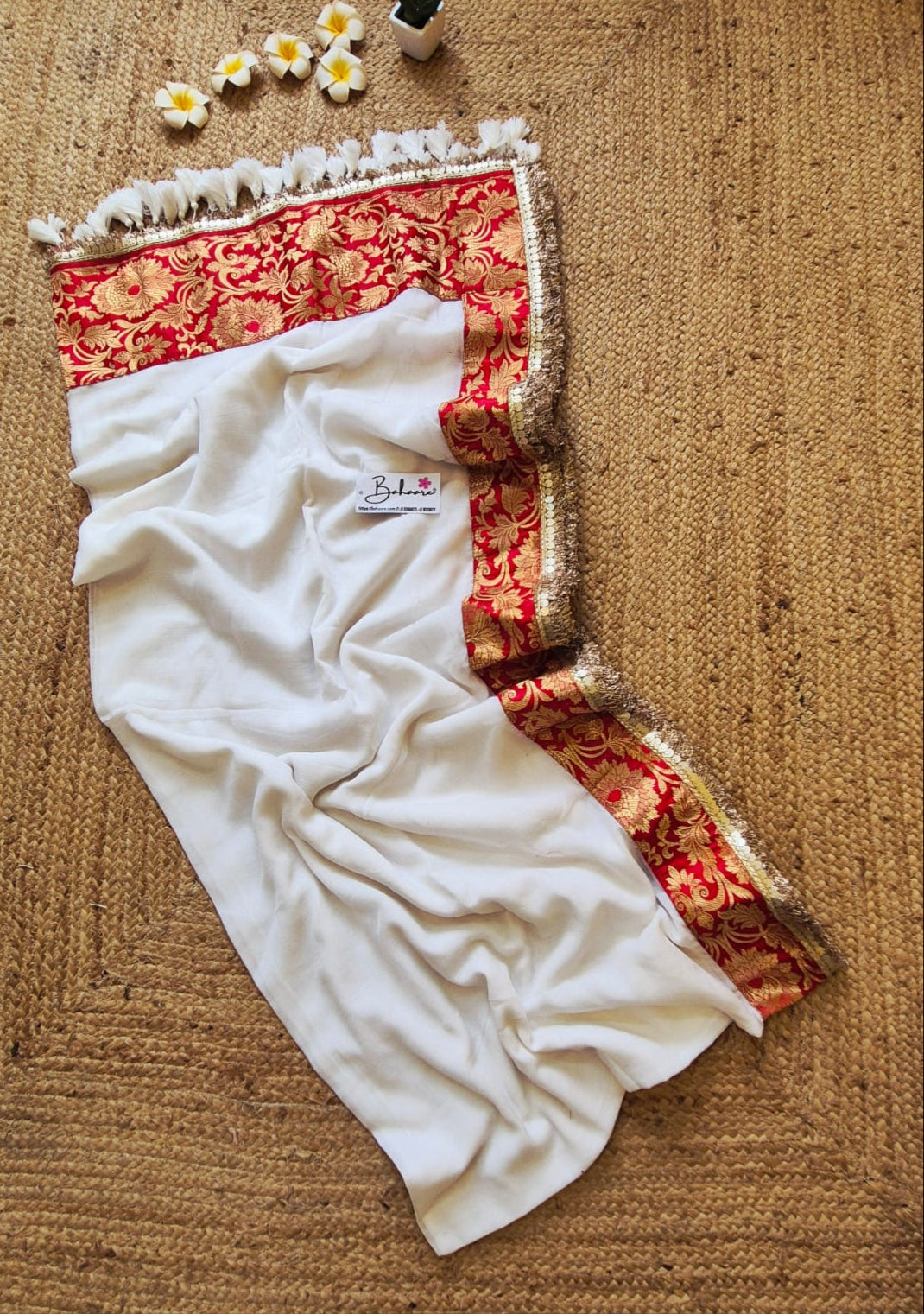 Noor | Dove White Mul Mul Cotton Saree with Designer Zari Border