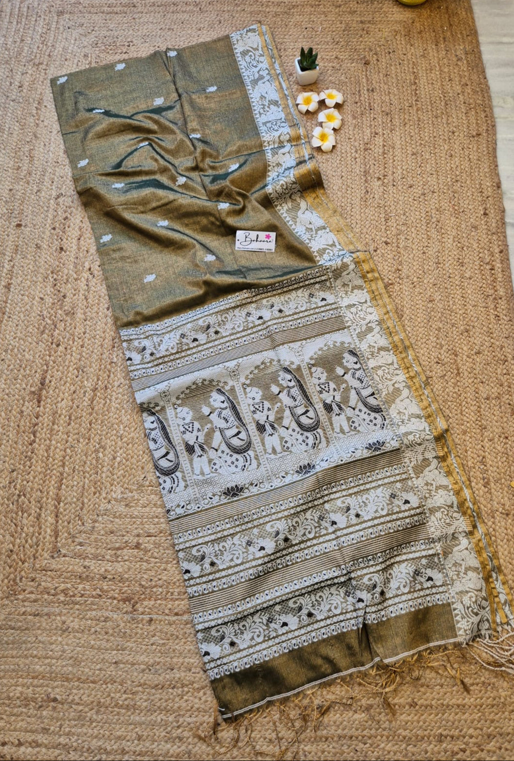 Afreen | Metallic Green Baluchori Tissue Silk Saree