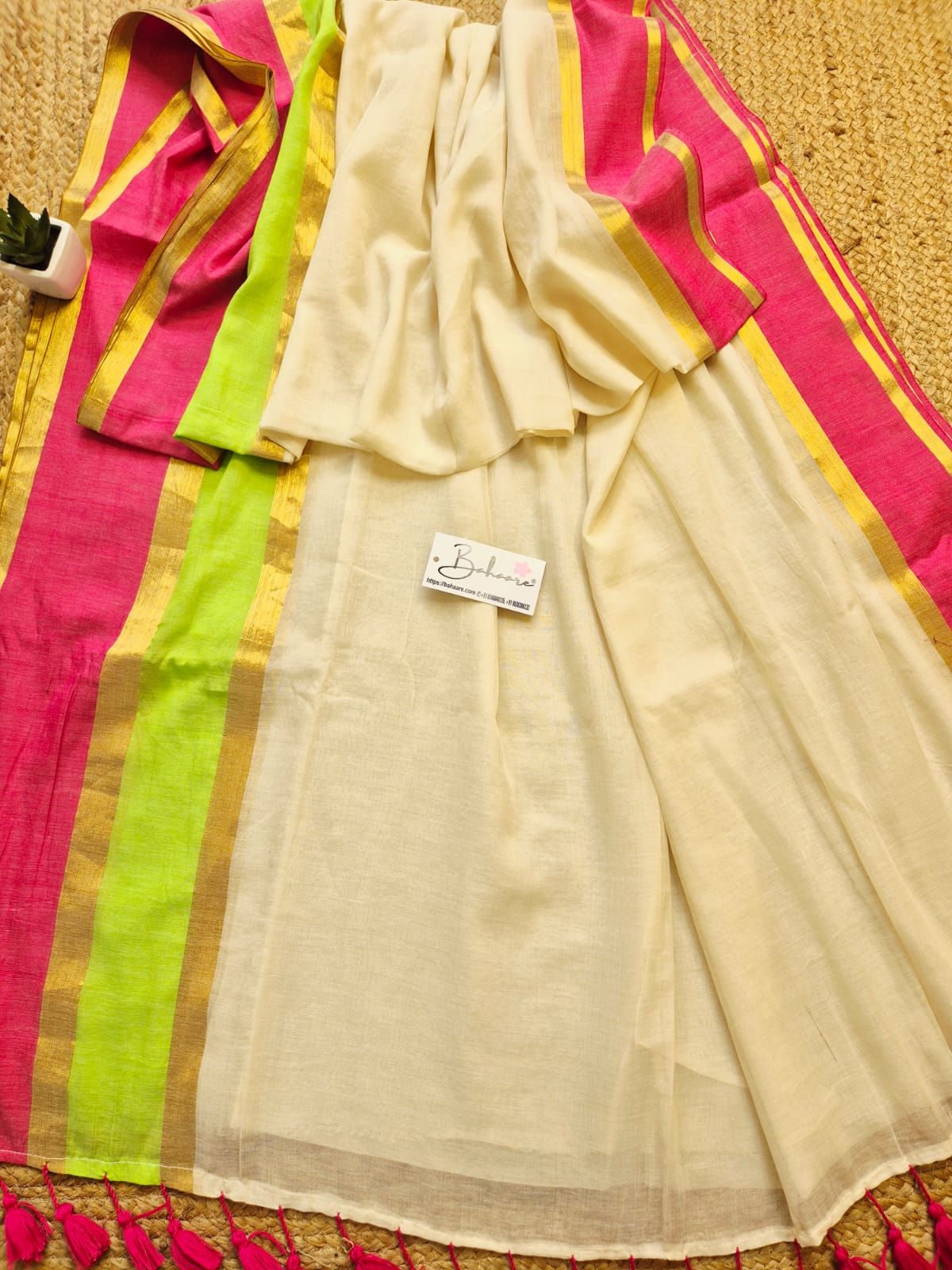 Mohini | Pastel Cream Mul Mul Cotton Saree with Coloured Border