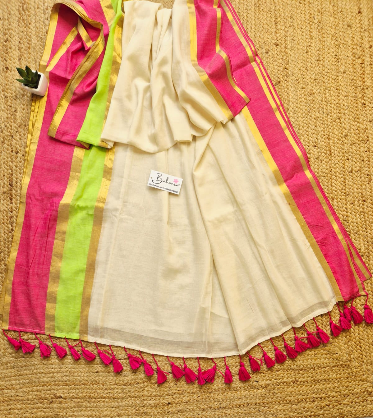 Mohini | Pastel Cream Mul Mul Cotton Saree with Coloured Border