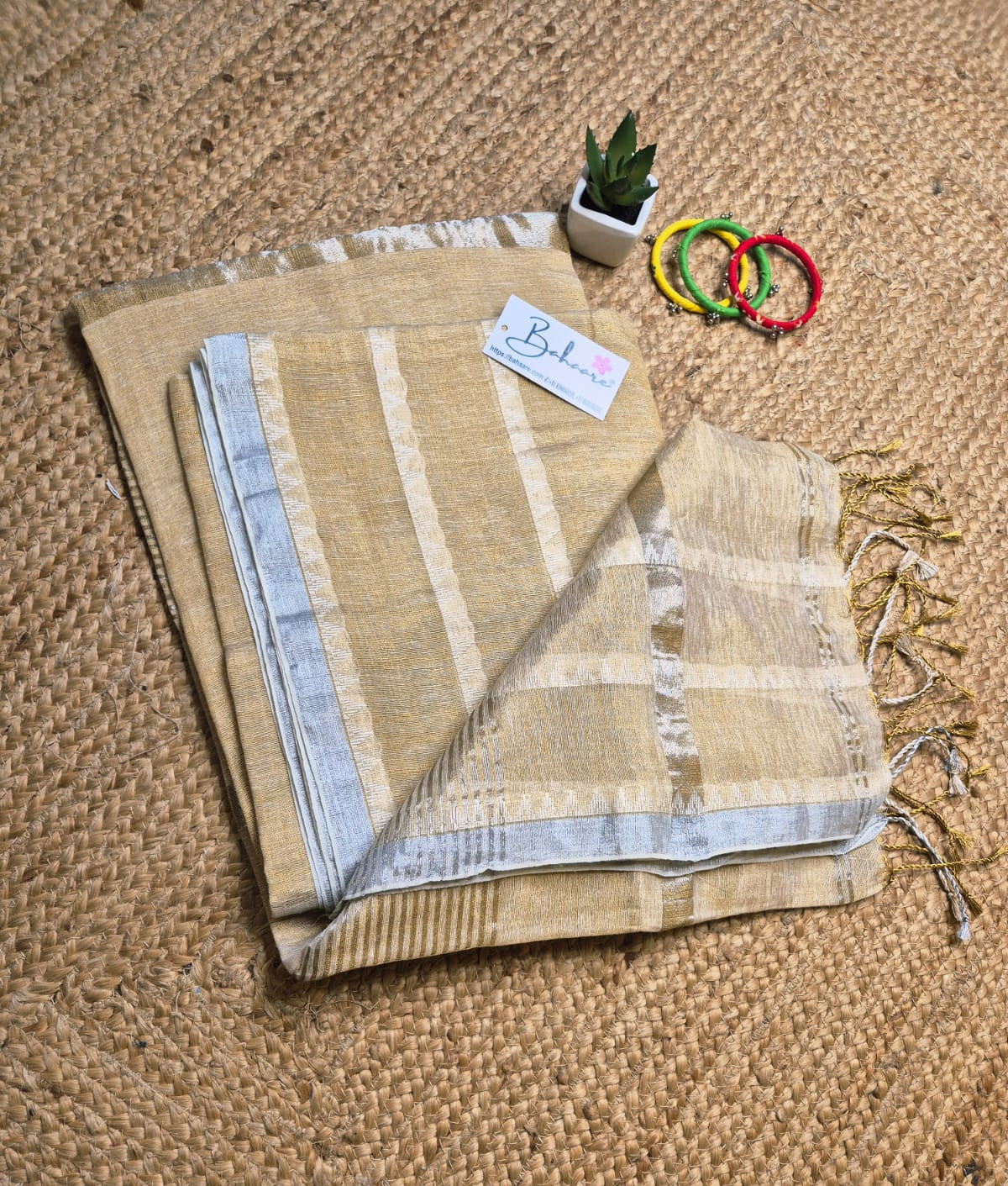 Springtime Serenity | Light Ivory Tissue Linen Saree