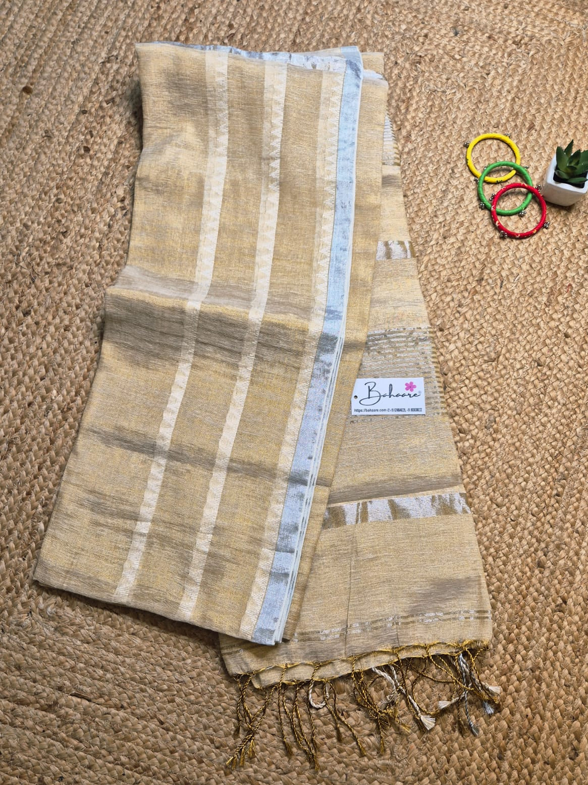 Springtime Serenity | Light Ivory Tissue Linen Saree